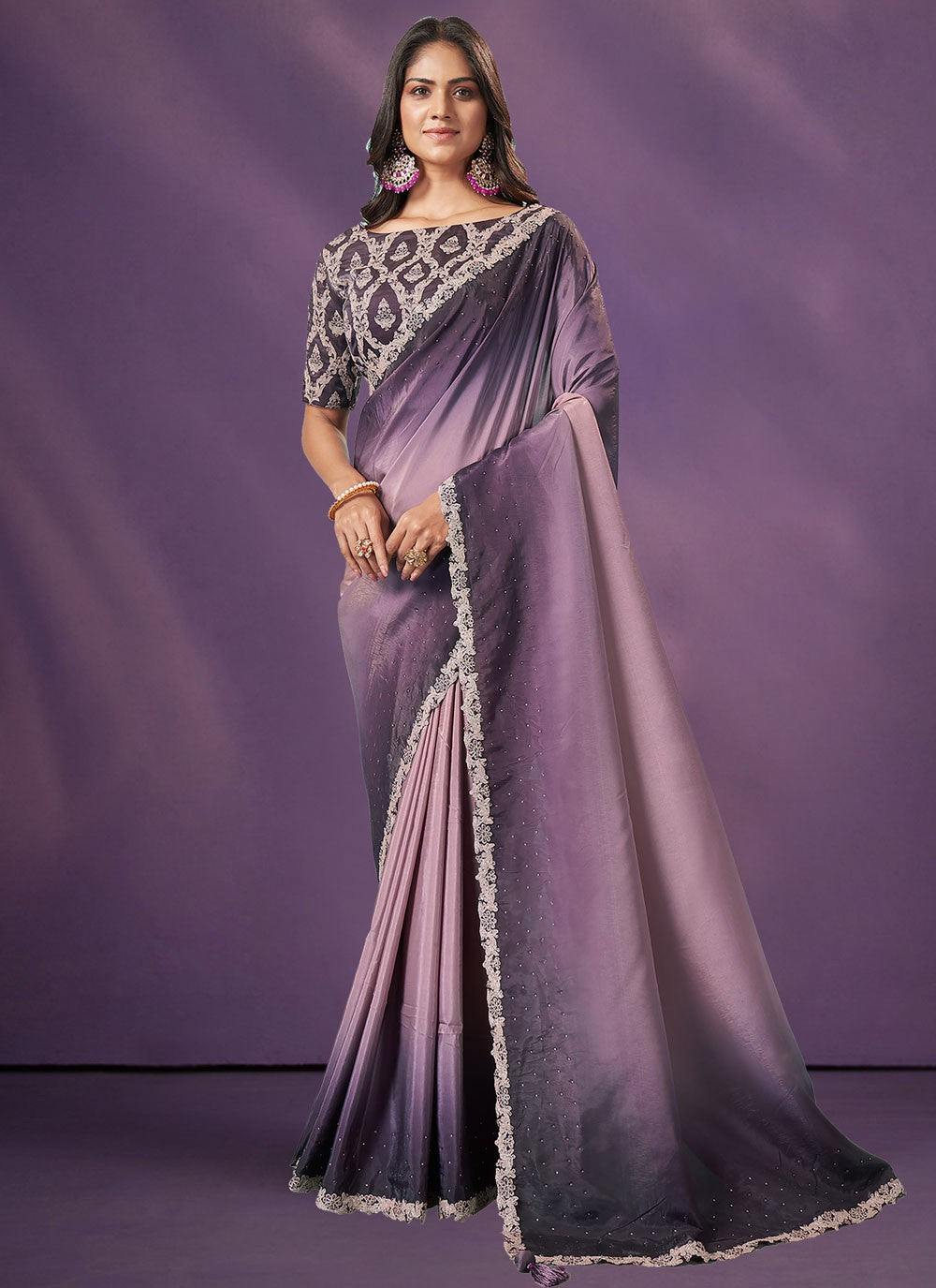 Traditional Border Work Georgette, Silk Saree - S7478