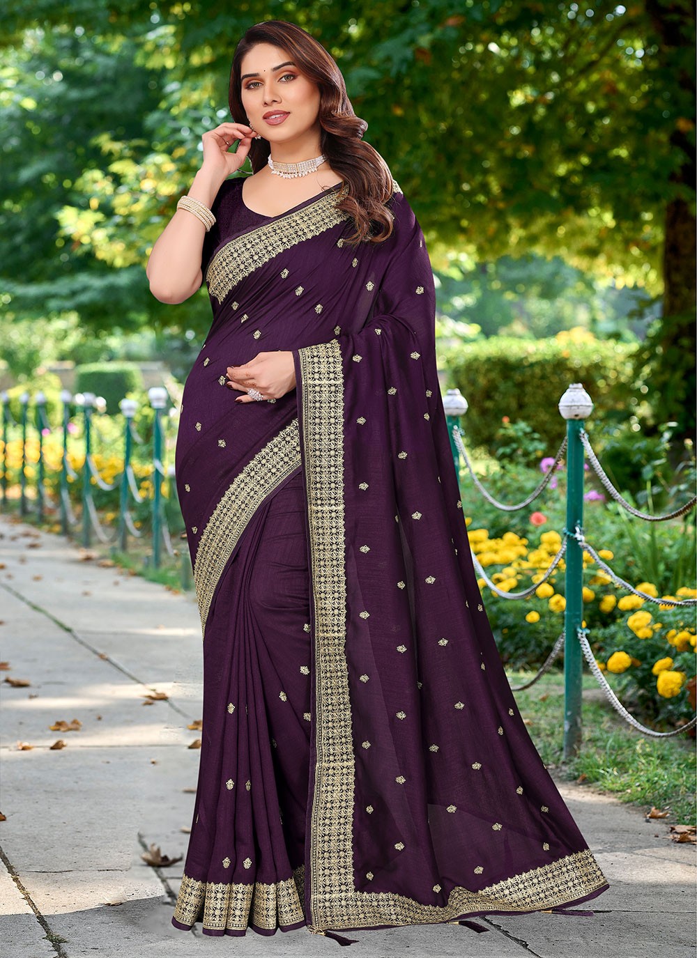 Classic Embroidered Vichitra Silk Saree - S6872