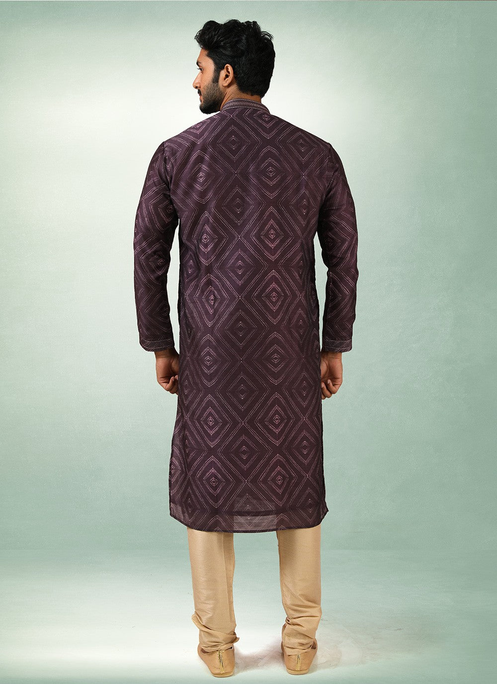 Printed Art Silk Purple Kurta Pyjama - M2848