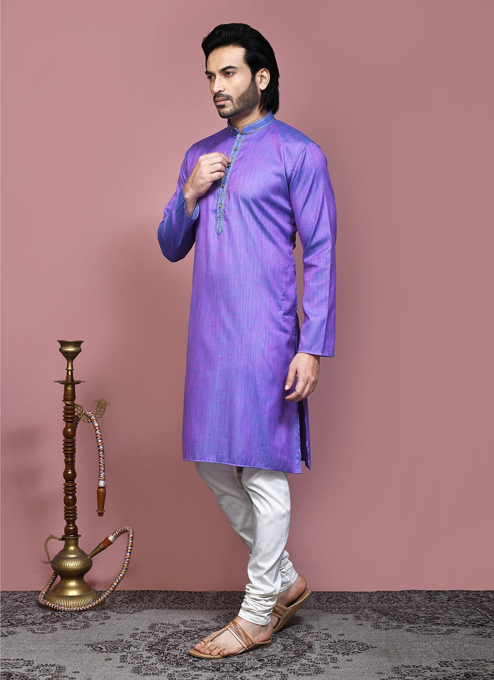 Plain Cotton Silk Purple Kurta Pyjama - M7877