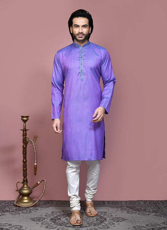 Plain Cotton Silk Purple Kurta Pyjama - M7877