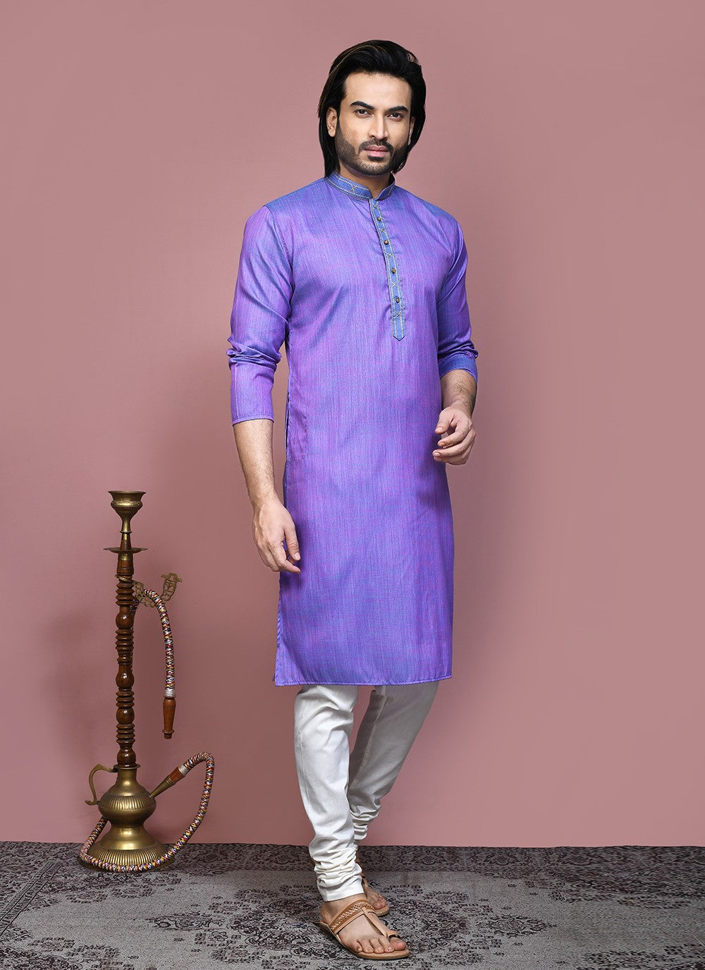 Plain Cotton Silk Purple Kurta Pyjama - M7877