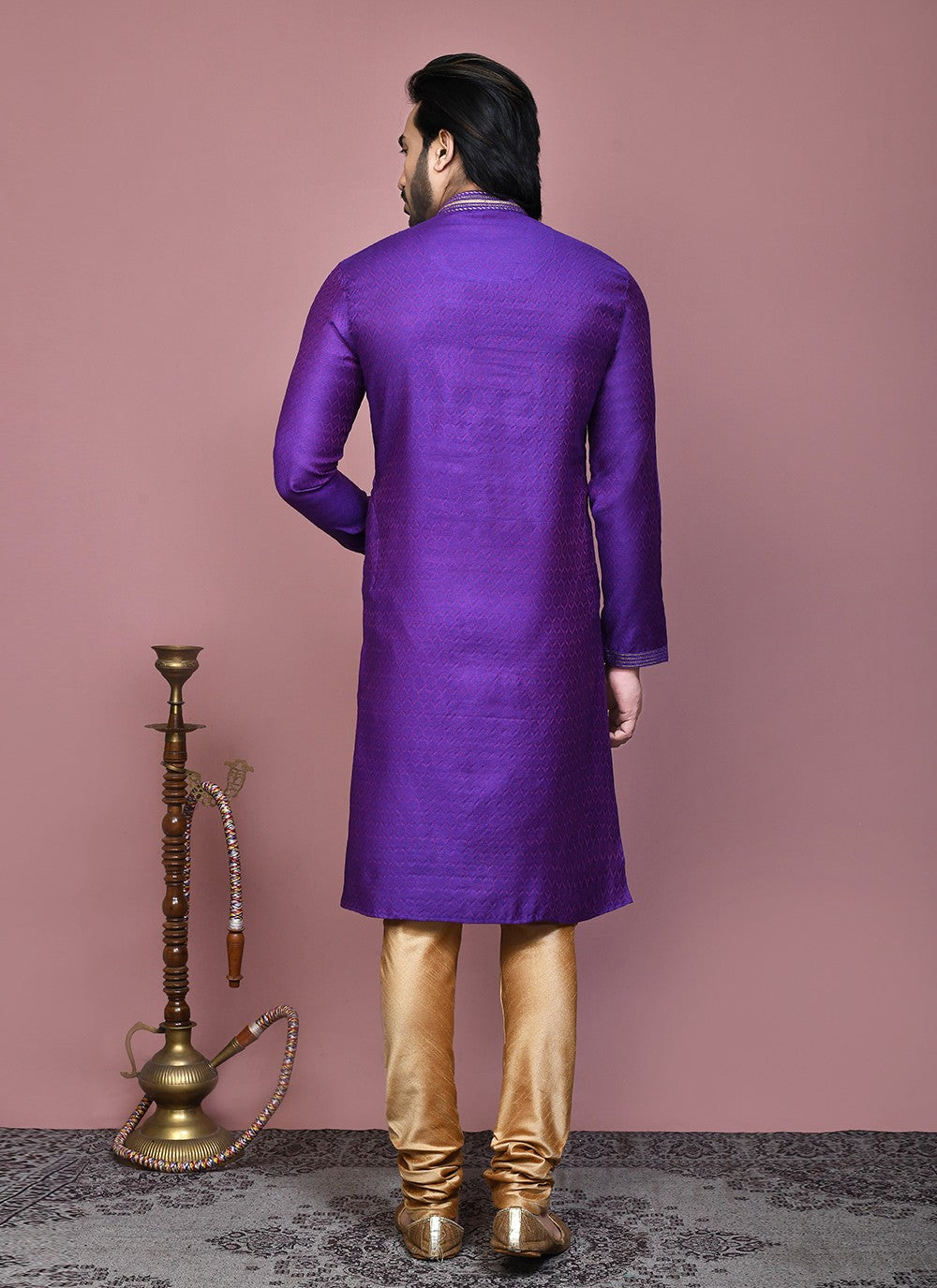 Resham Cotton Silk Purple Kurta Pyjama - M7889