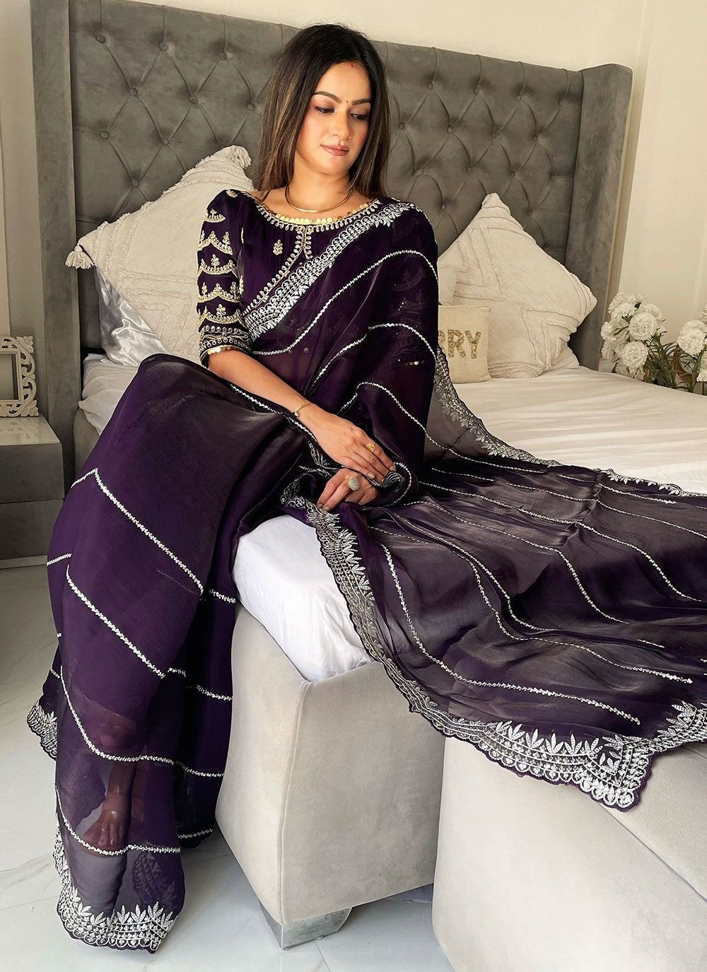 Classic Embroidered Net Saree - S6900