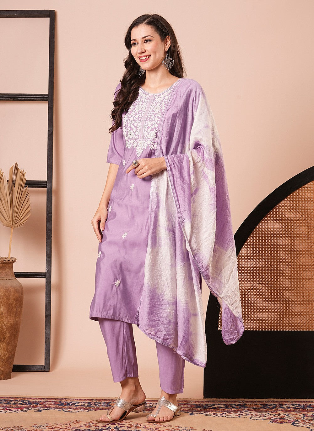 Embroidered Chanderi Pant Style Suit - T4322