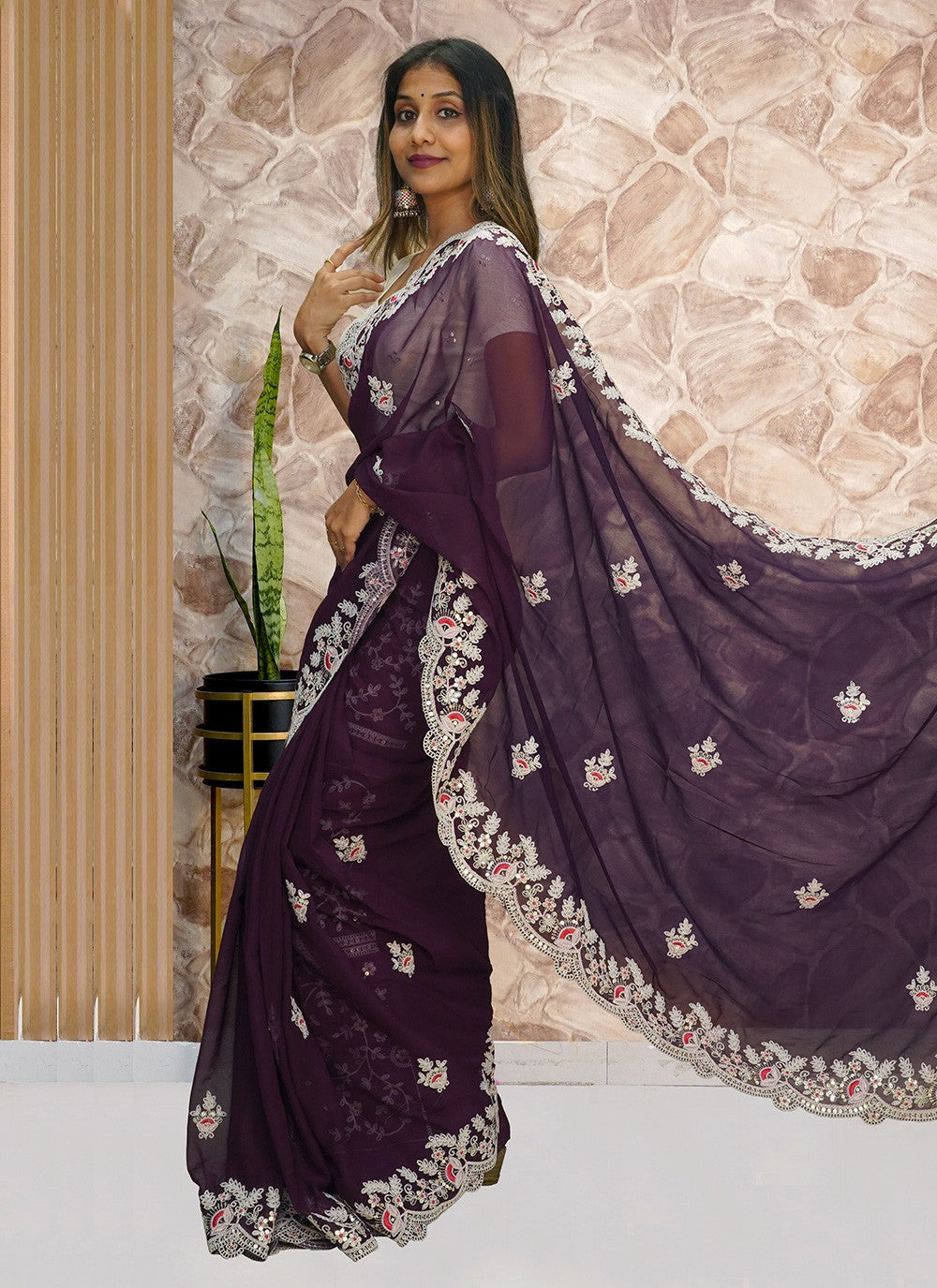 Classic Embroidered Georgette Saree - S3275