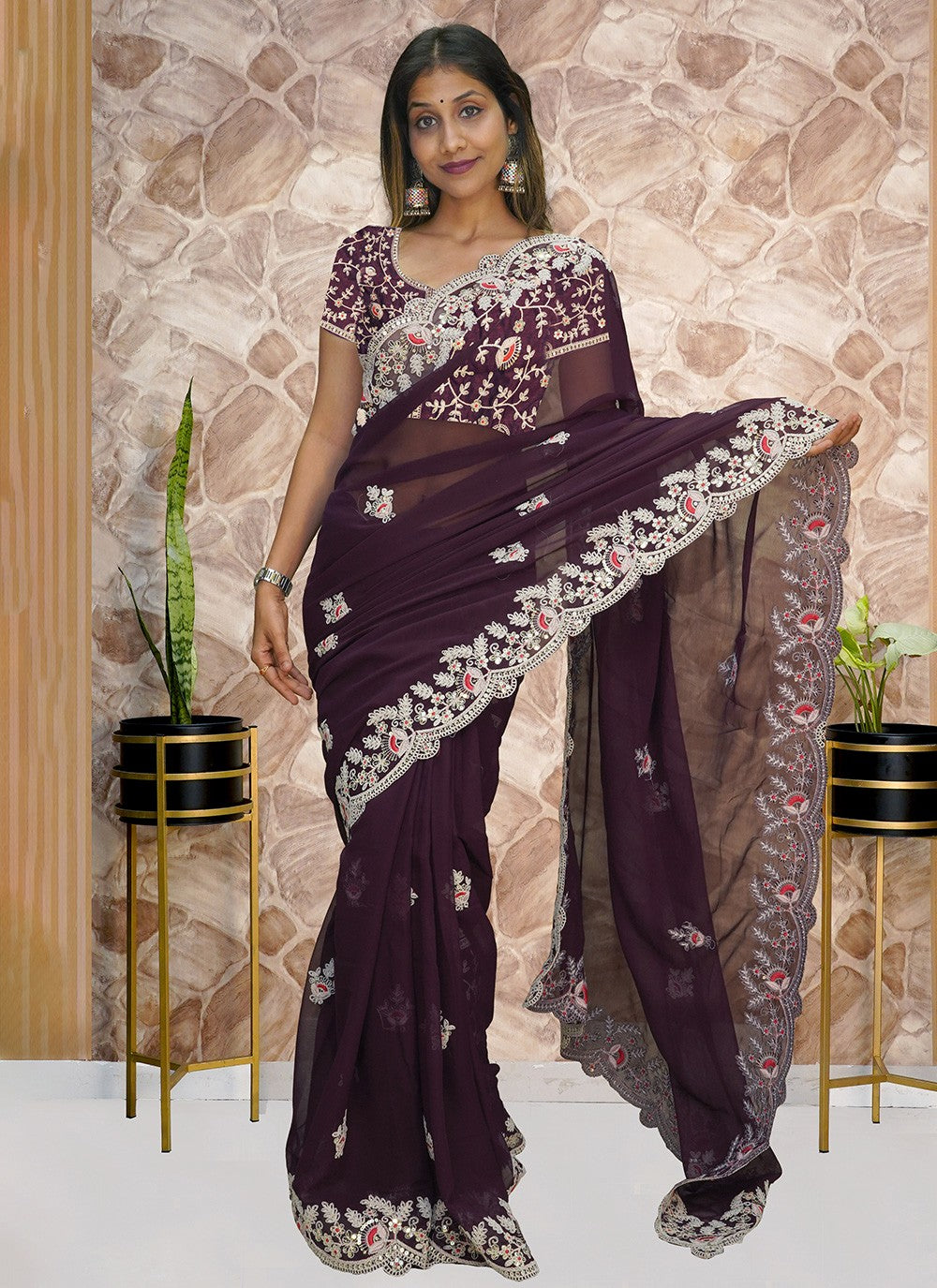 Classic Embroidered Georgette Saree - S3275