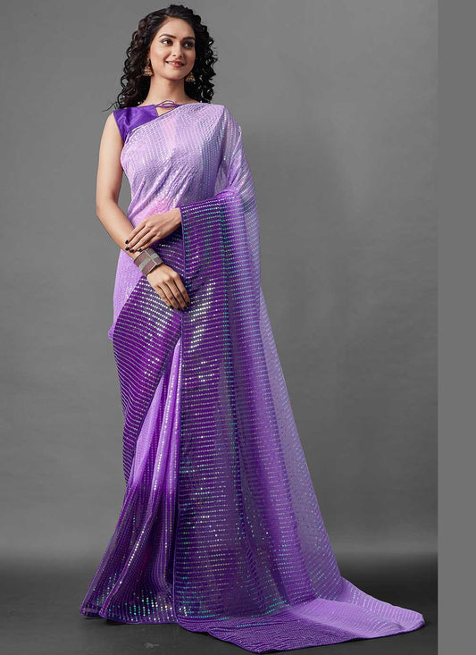 Shaded Sequins Georgette Saree - S2216