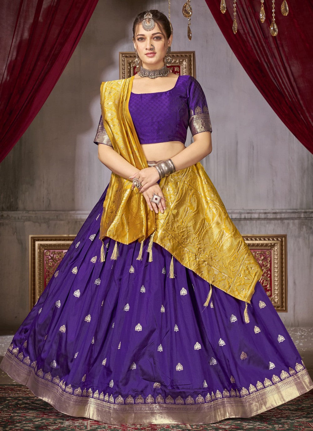 Weaving Zari Jacquard Silk A - Line Lehenga - L1241