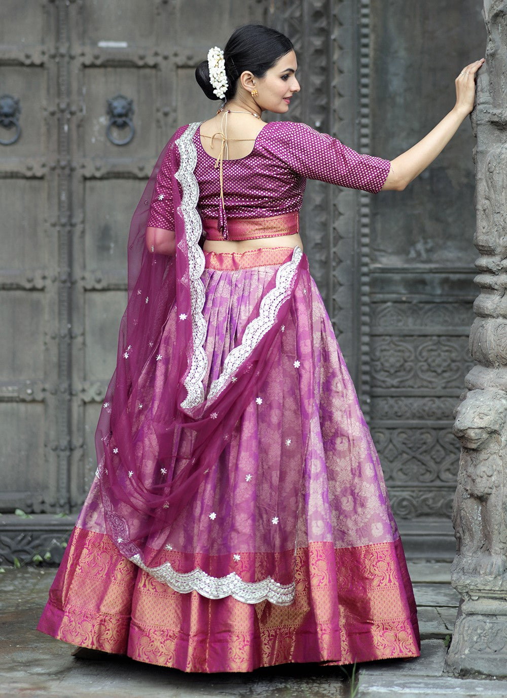 Weaving Zari Kanjivaram Silk A - Line Lehenga - L1063