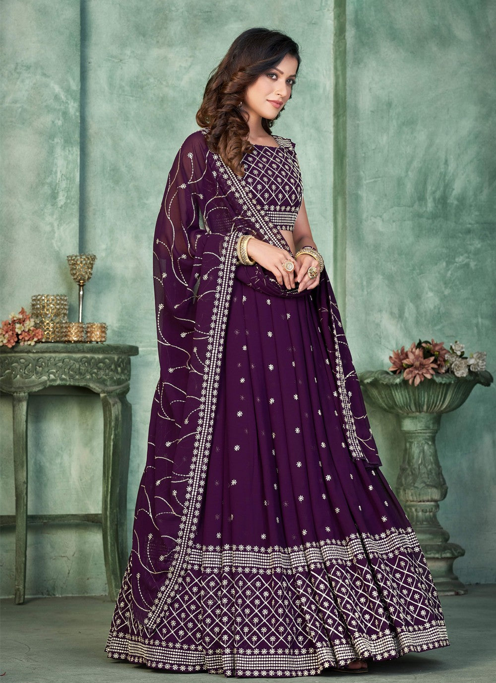 Embroidered Net A - Line Lehenga - L1197