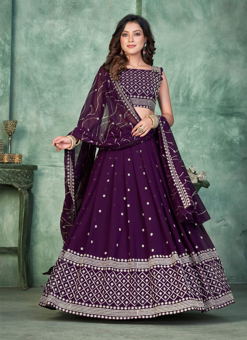 Embroidered Net A - Line Lehenga - L1197