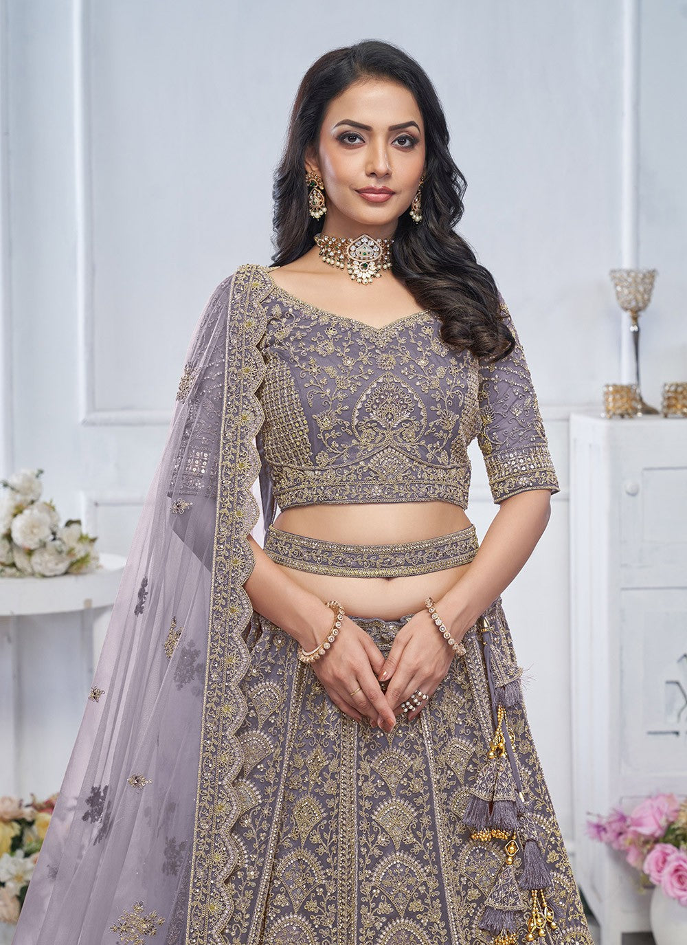 Embroidered Net A - Line Lehenga - L2825