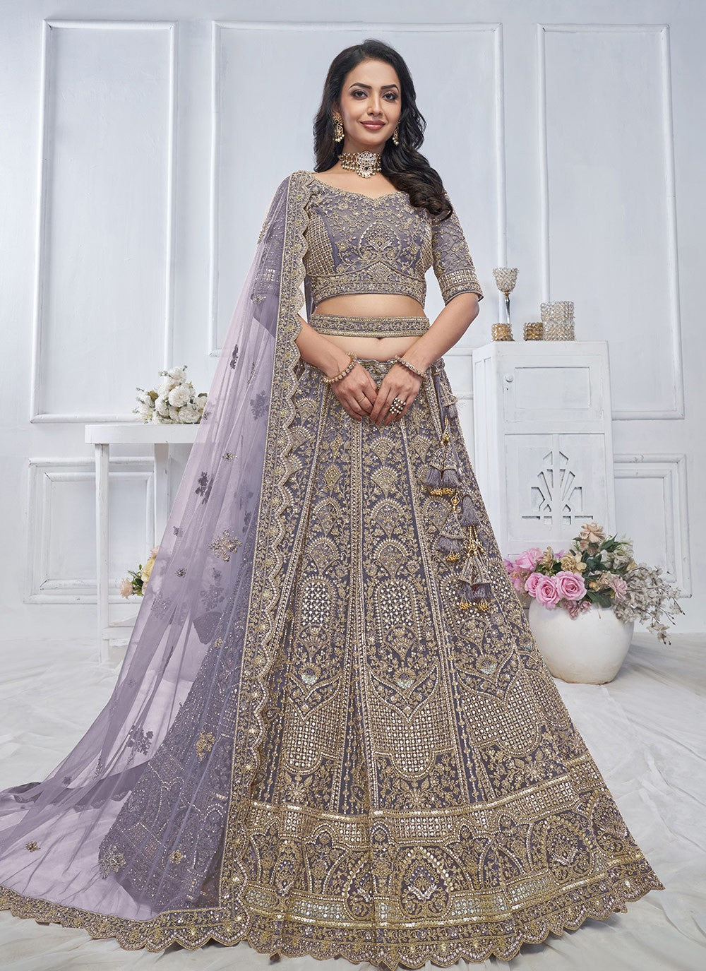 Embroidered Net A - Line Lehenga - L2825