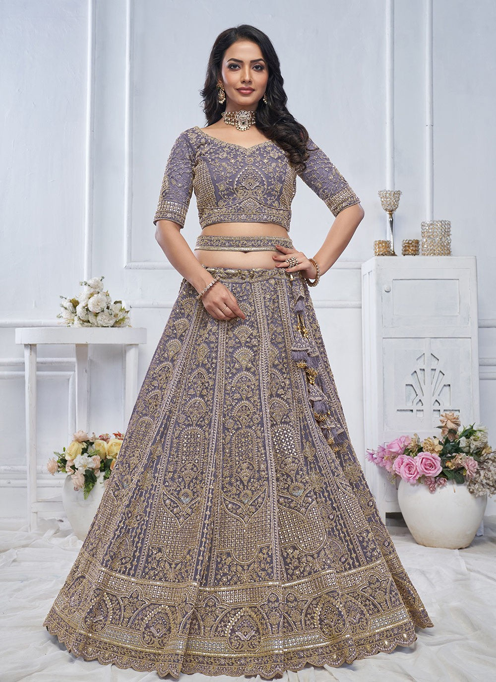 Embroidered Net A - Line Lehenga - L2825