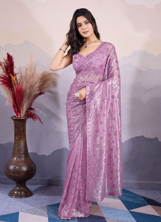 Classic Embroidered Net Saree - S8545