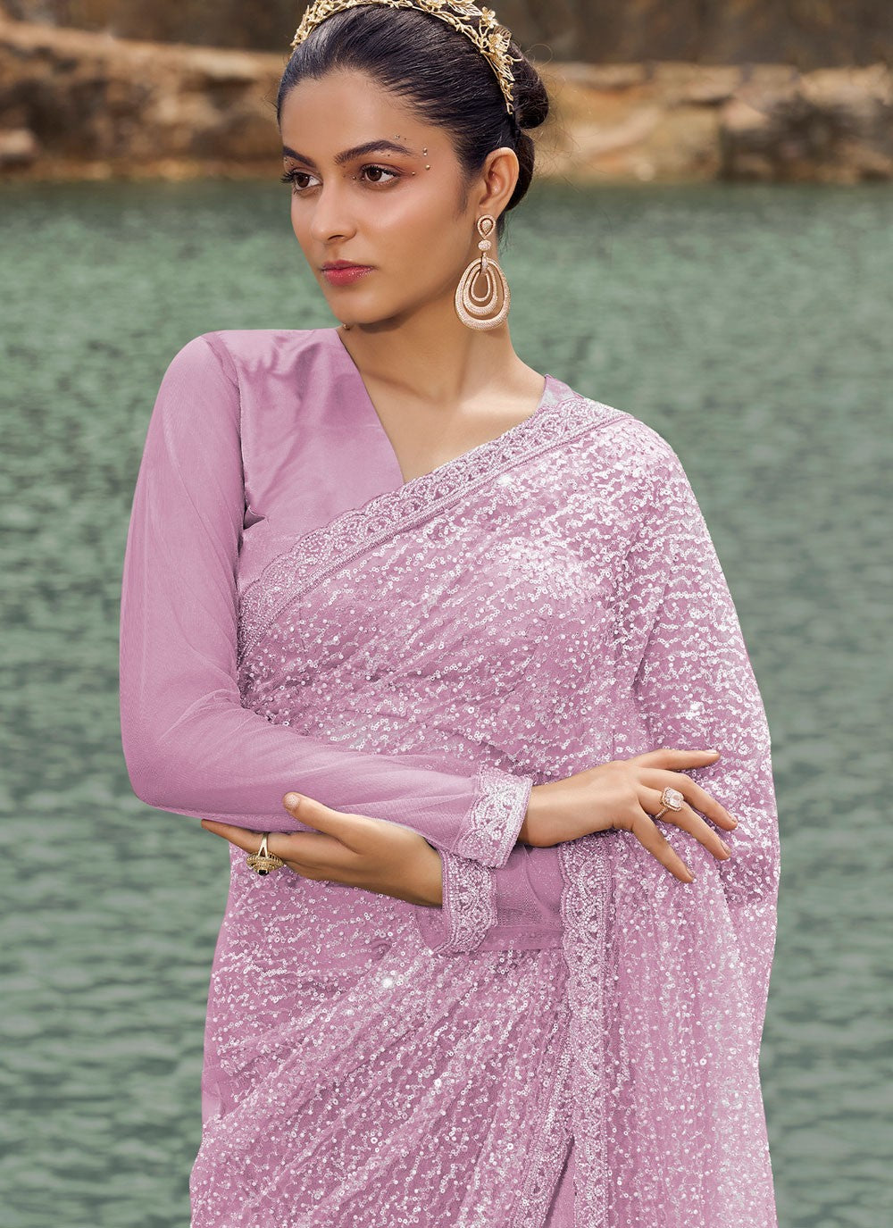 Classic Embroidered Net Saree - S8200