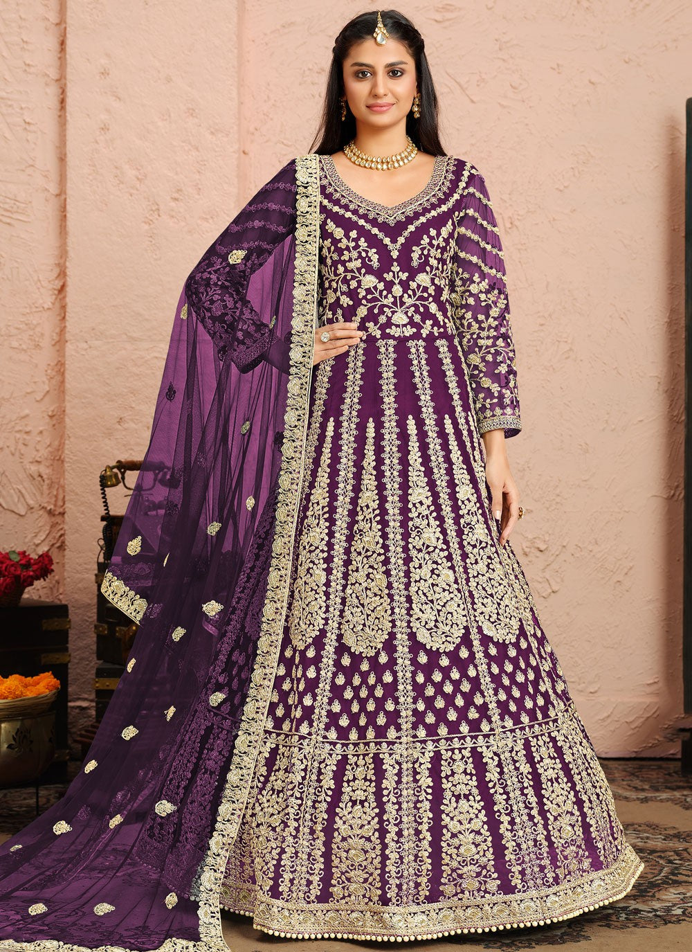 Net Floor Length Anarkali - T464