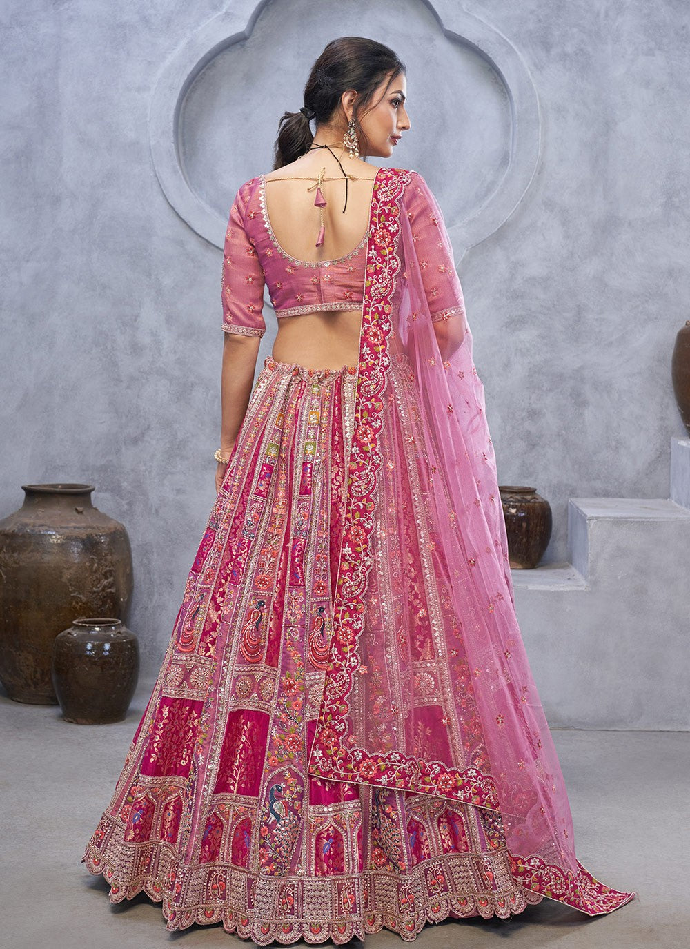 Embroidered Net Lehenga - L3176