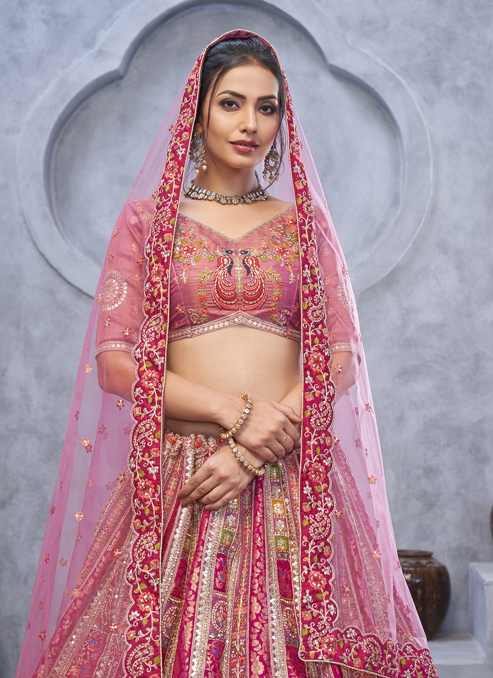 Embroidered Net Lehenga - L3176