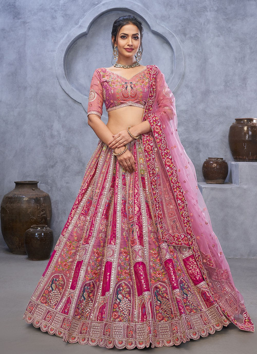 Embroidered Net Lehenga - L3176