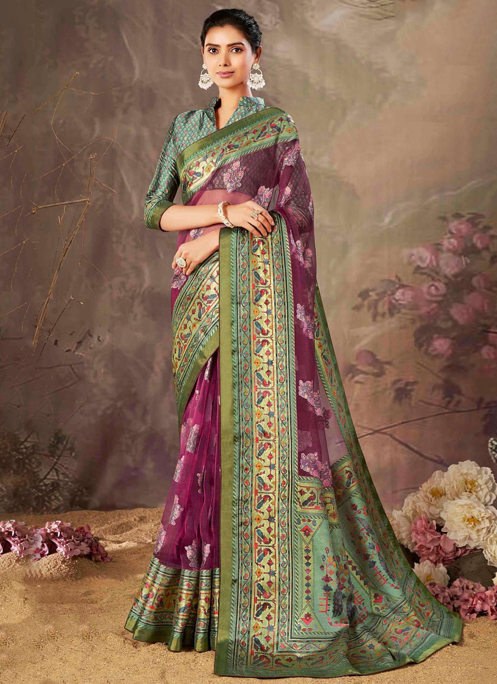 Weaving Zari Organza Saree - S12112