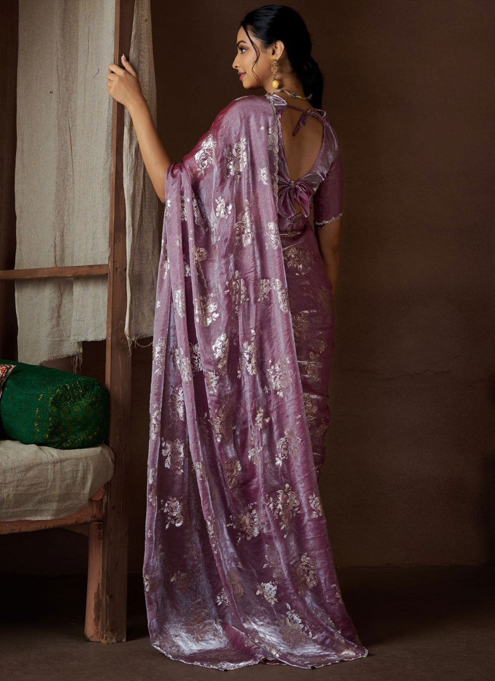 Classic Border Work Satin Silk Lavender Saree - S10878