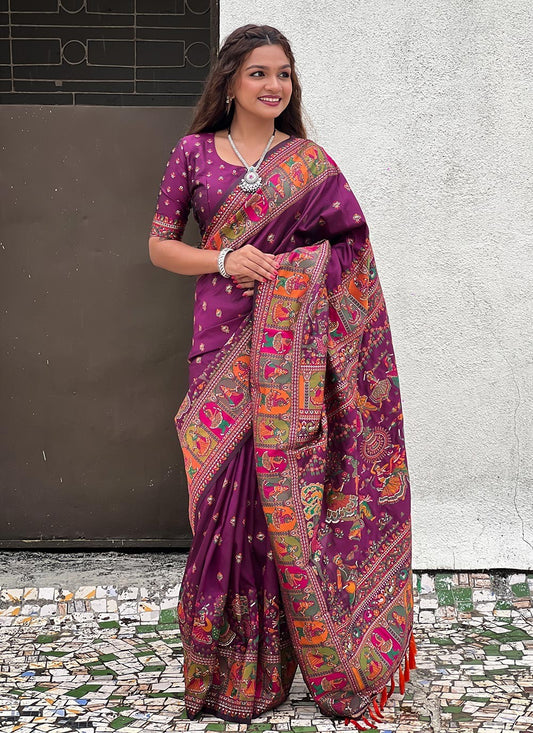 Contemporary Kashmiri Pashmina, Silk Saree - S8739