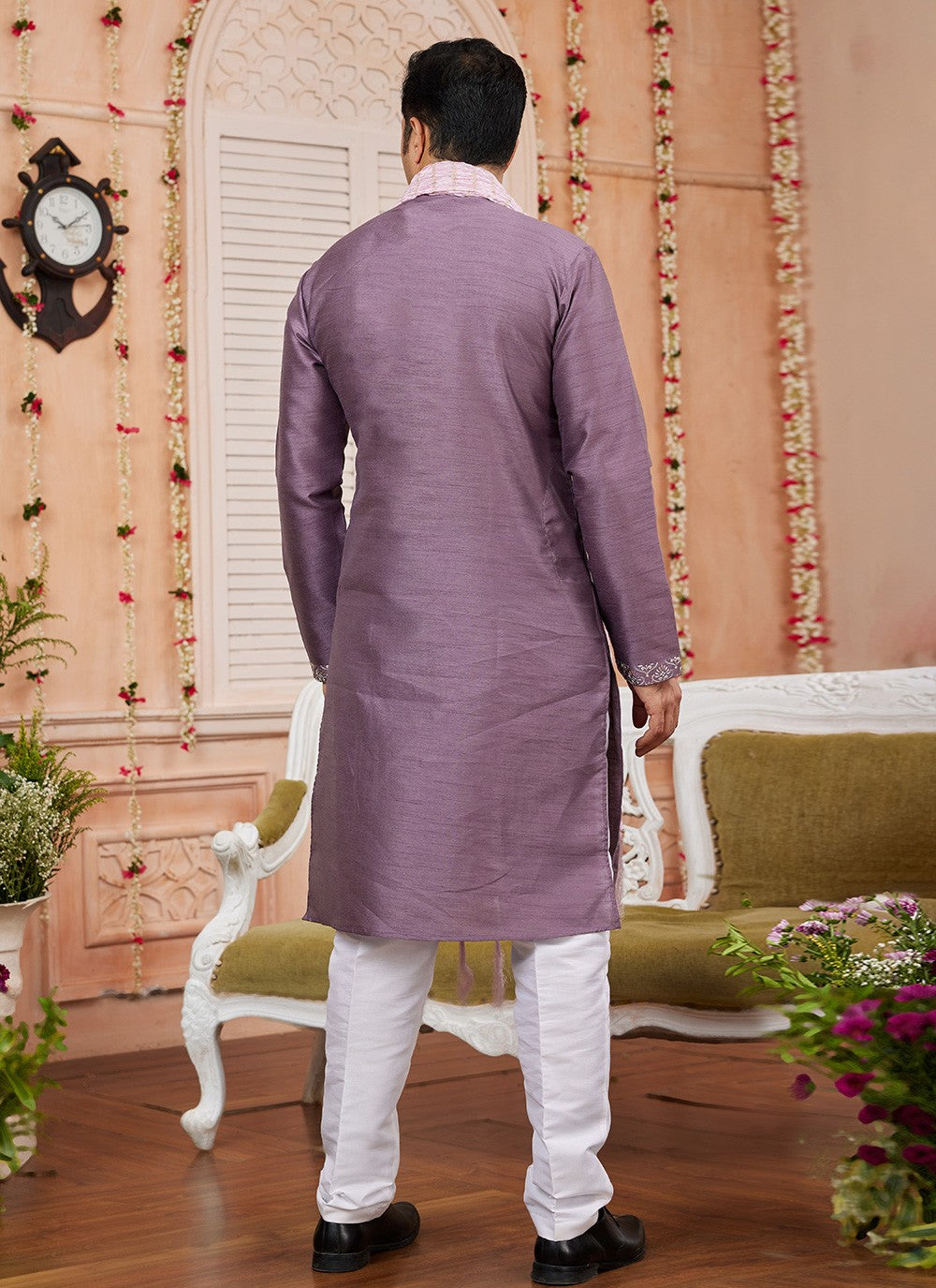 Patch Banarasi Silk Purple Kurta Pyjama - M8740