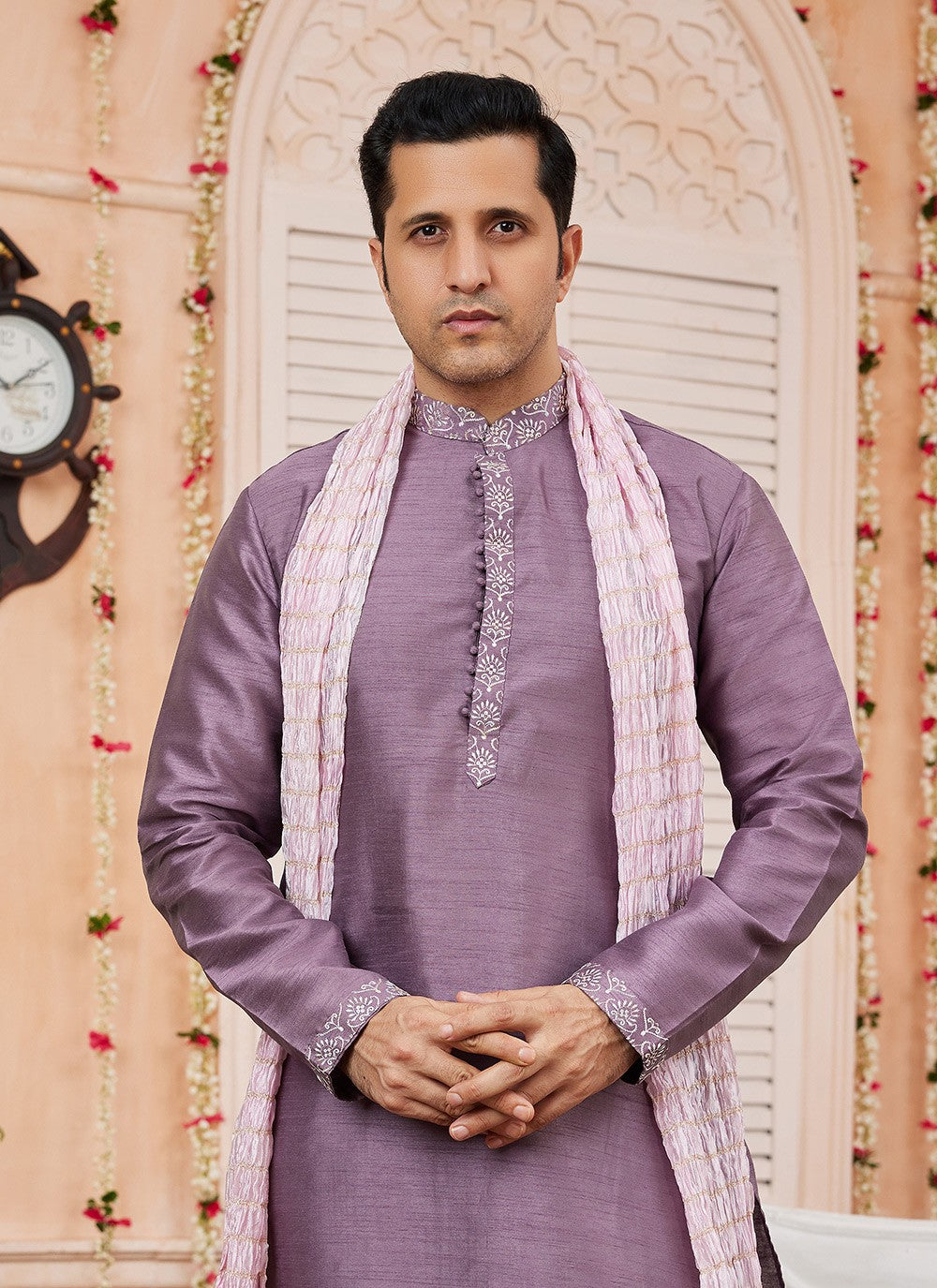 Patch Banarasi Silk Purple Kurta Pyjama - M8740