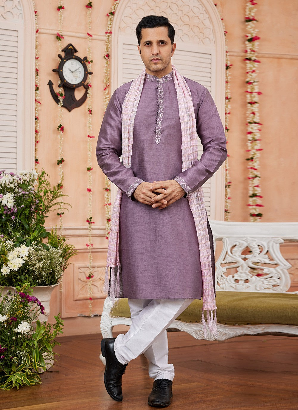 Patch Banarasi Silk Purple Kurta Pyjama - M8740