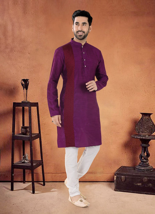 Patch Silk Purple Kurta Pyjama - M8088