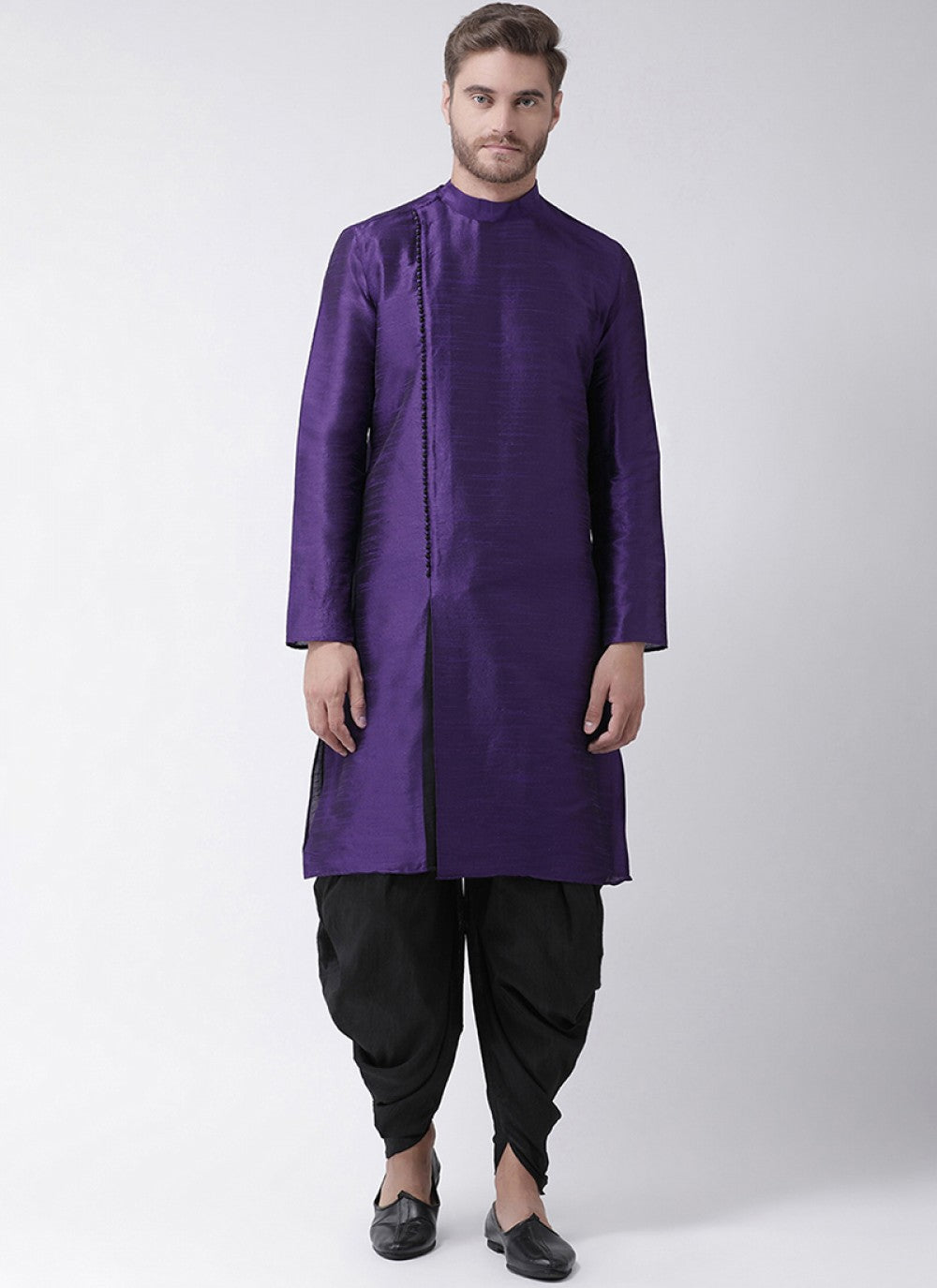 Plain Art Dupion Silk Purple Kurta Pyjama - M1223