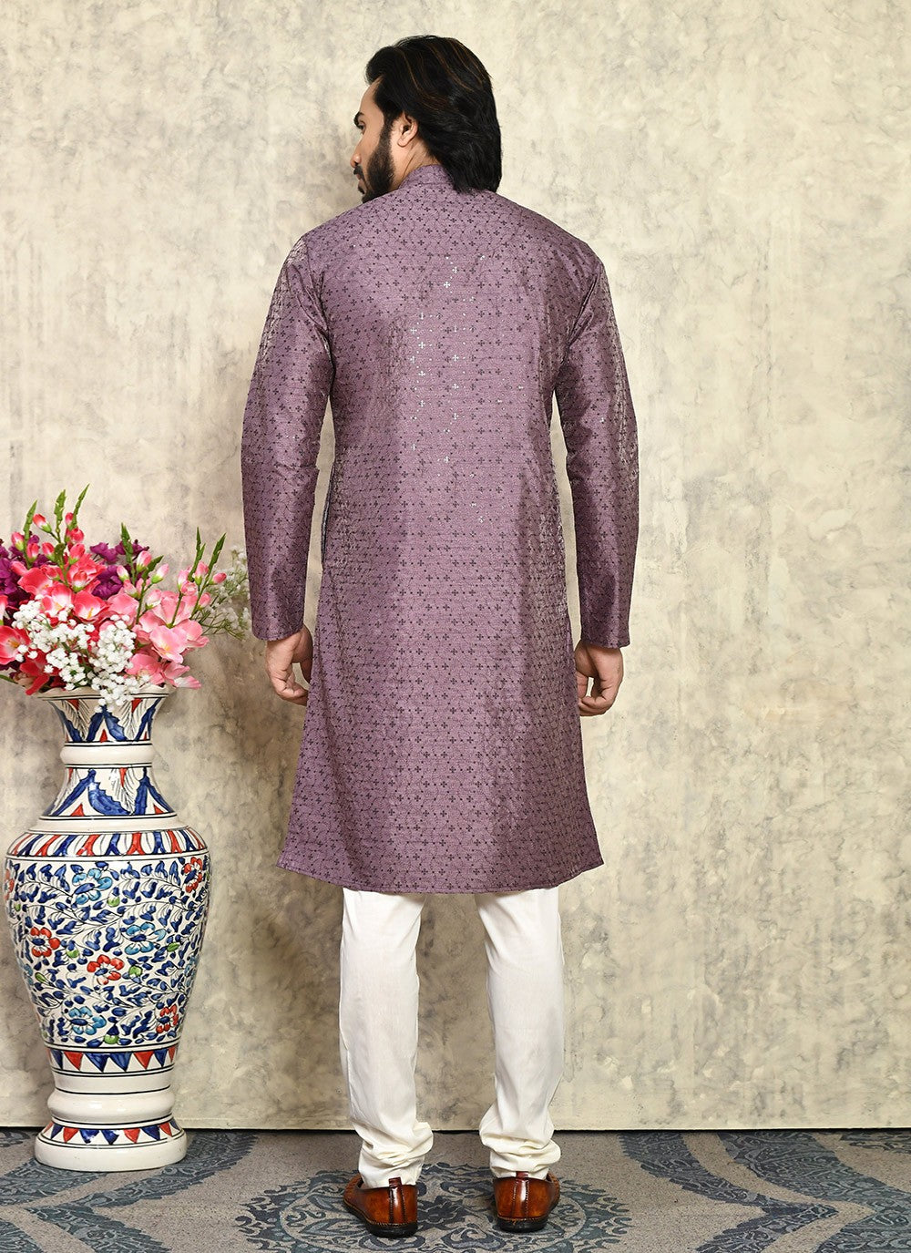 Plain Art Silk Purple Kurta Pyjama - M7935