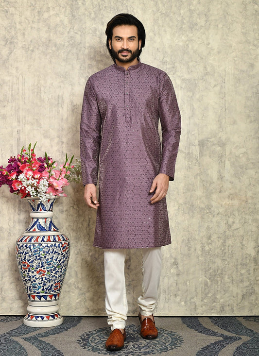 Plain Art Silk Purple Kurta Pyjama - M7935