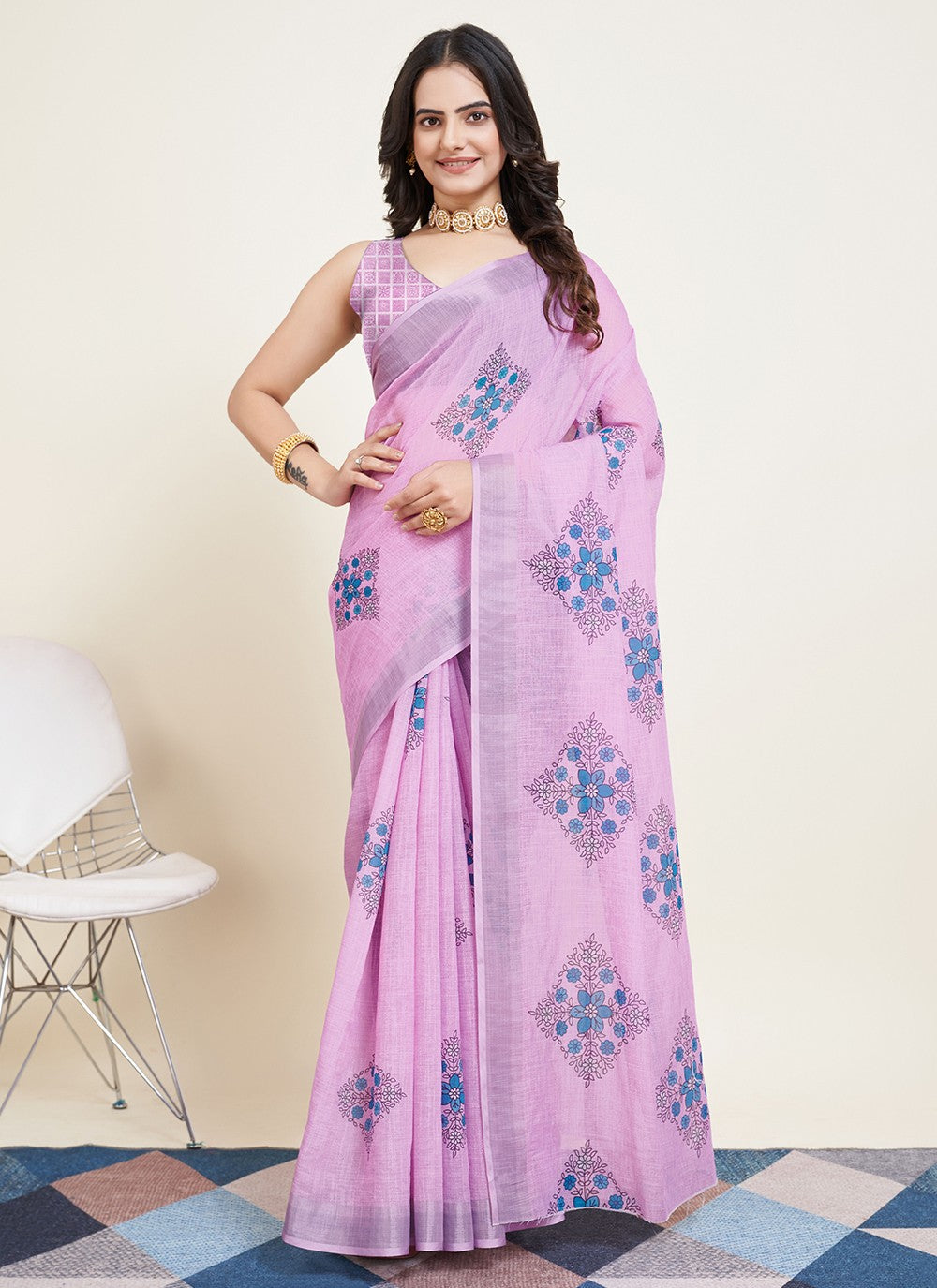 Trendy Printed Cotton Saree - S5070