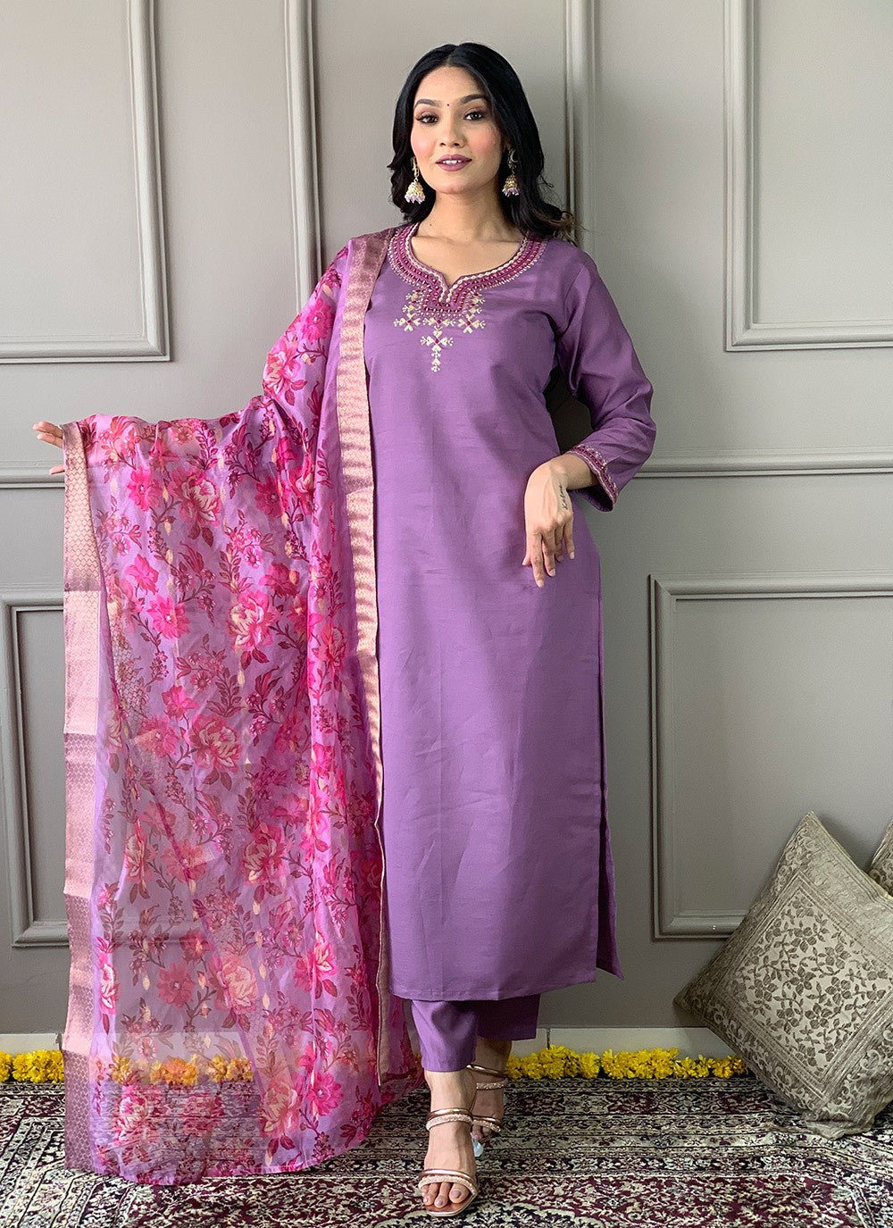 Chanderi , Viscose Pant Style Suit - T3187