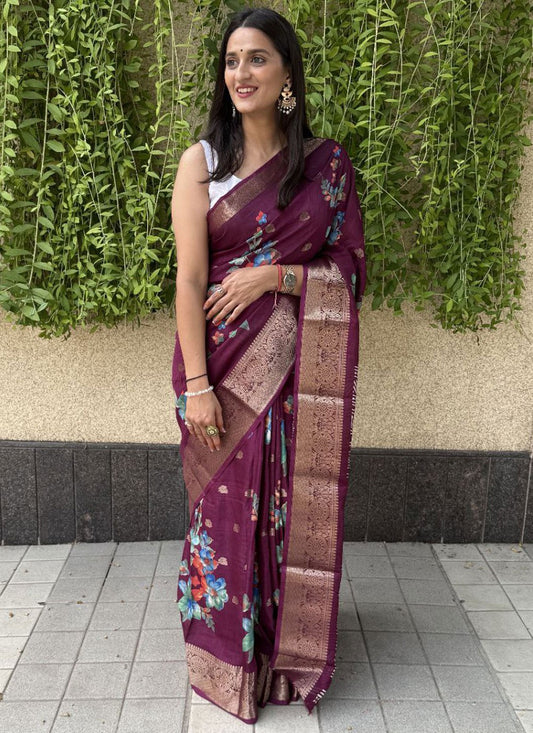 Printed, Weaving Zari Pure Dola Saree - S11836