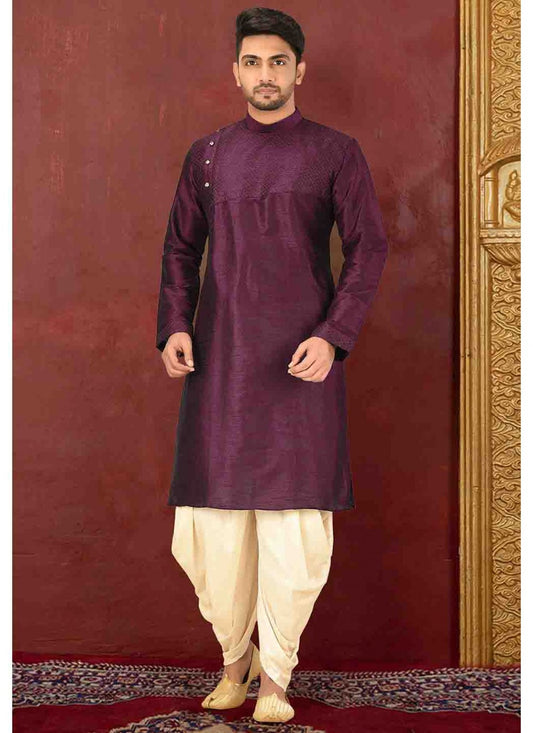 Plain Art Dupion Silk Purple Dhoti Kurta - M1598