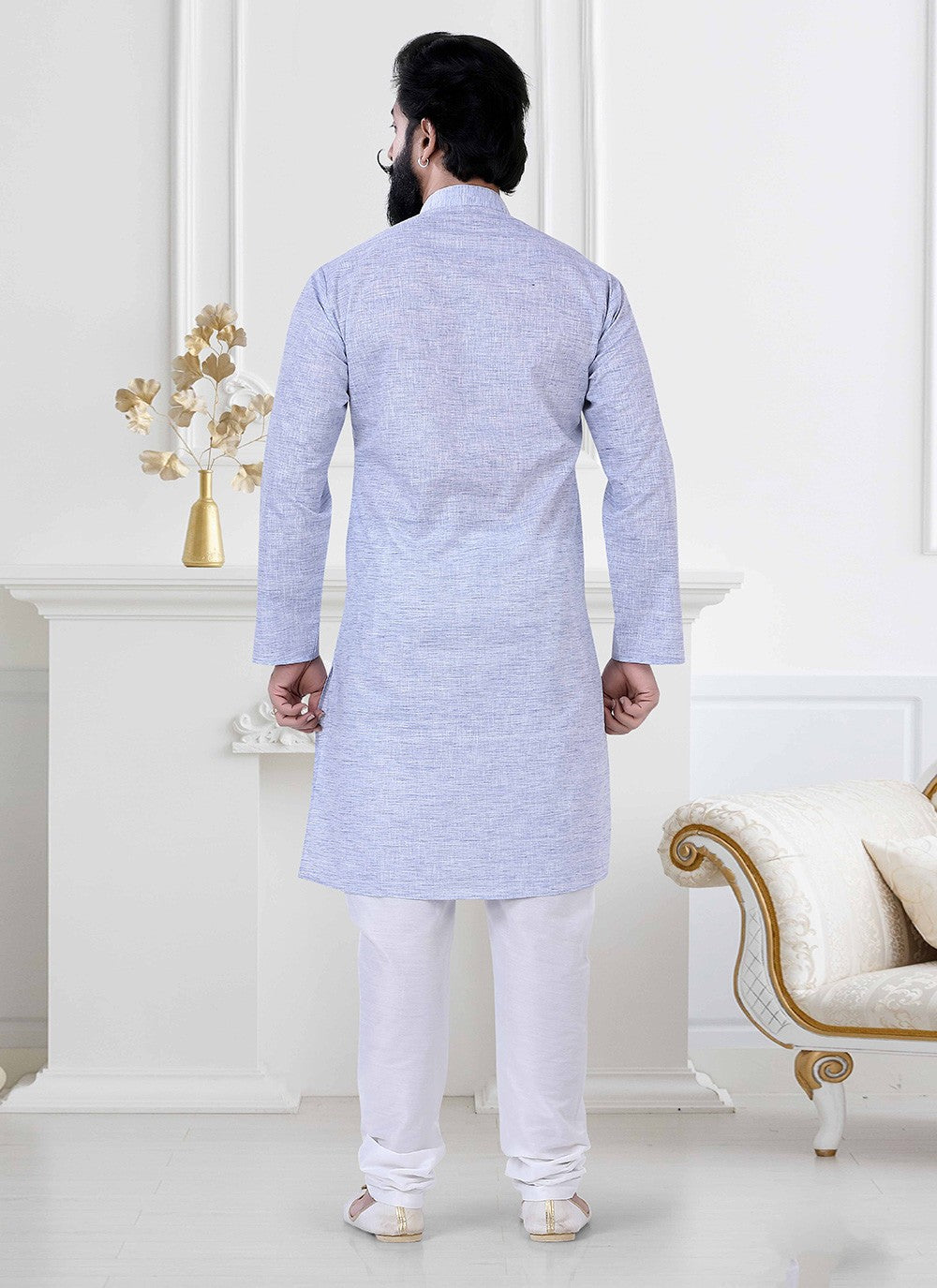 Printed Linen Purple Kurta Pyjama - M4173