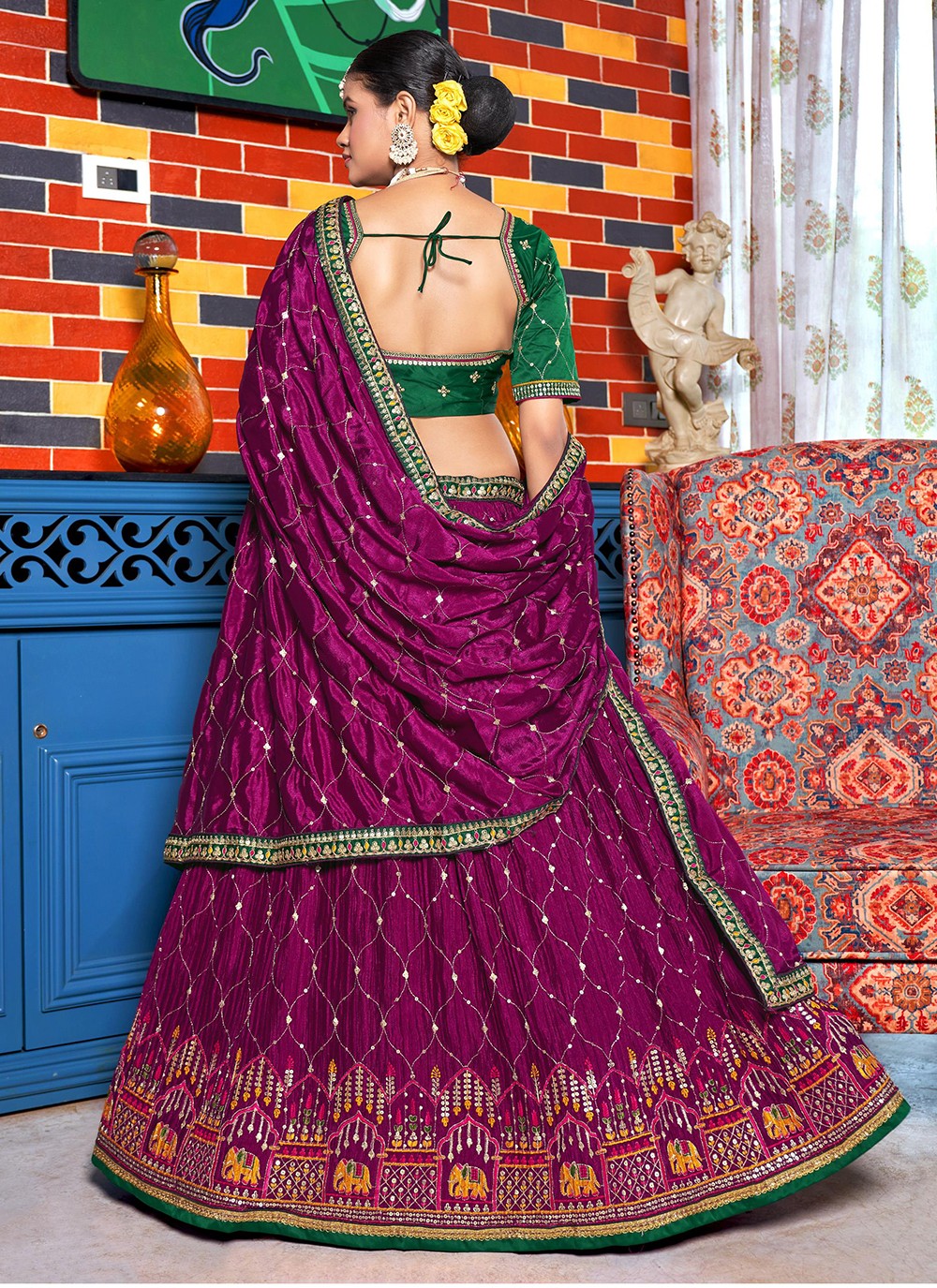 Embroidered Chinon A - Line Lehenga - L1018