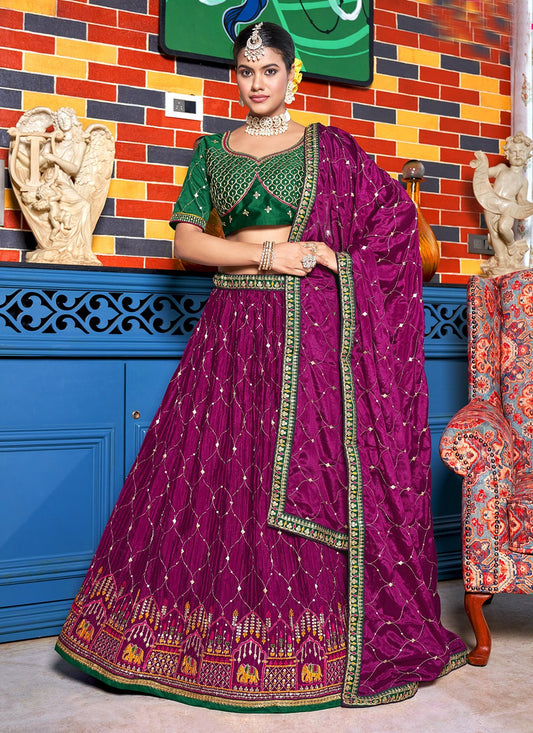 Embroidered Chinon A - Line Lehenga - L1018