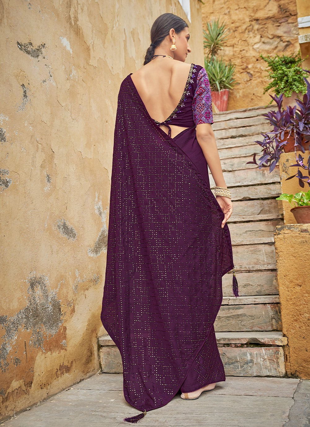 Classic Sequins Chinon Saree - S1796