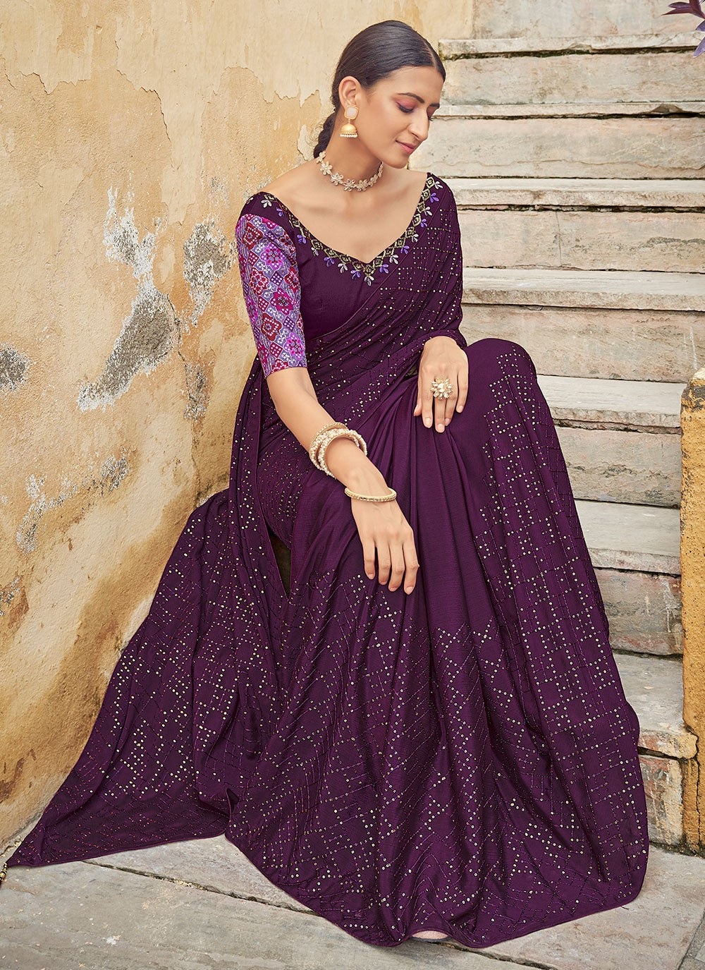 Classic Sequins Chinon Saree - S1796