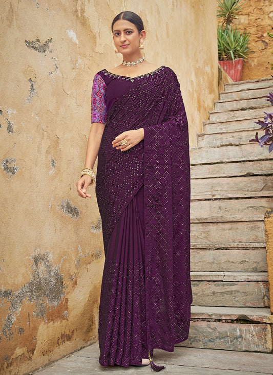 Classic Sequins Chinon Saree - S1796