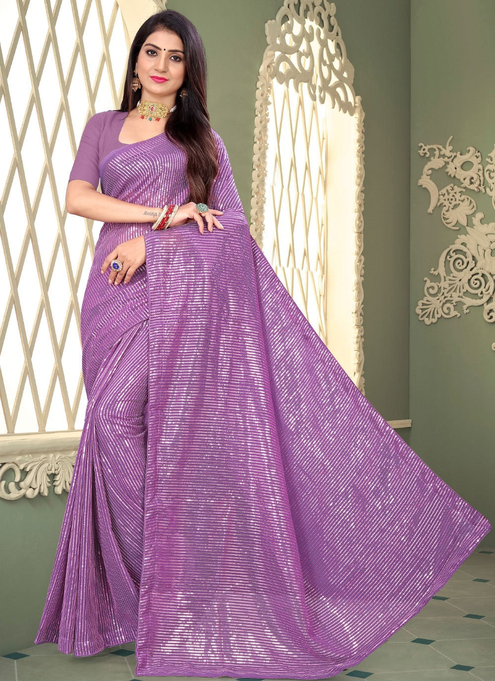 Classic Sequins Georgette Saree - S1786