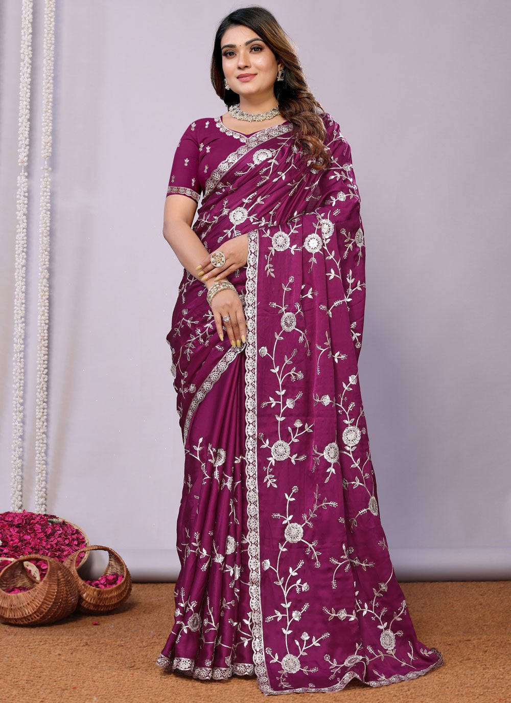 Sequins, Thread, Zari Net Saree - S11513