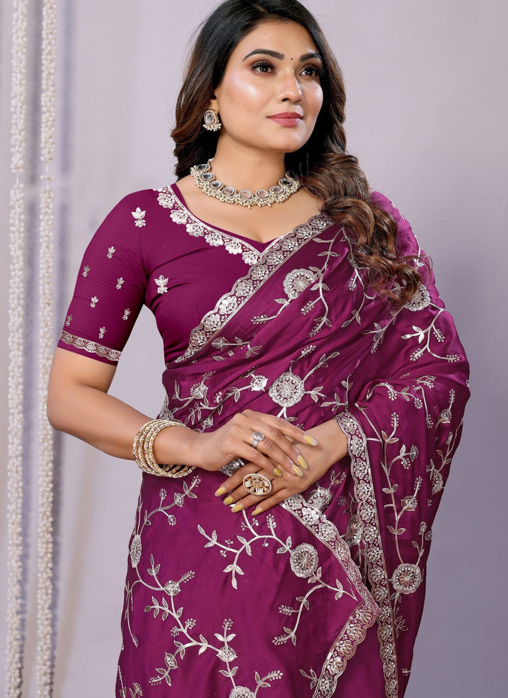 Sequins, Thread, Zari Net Saree - S11513