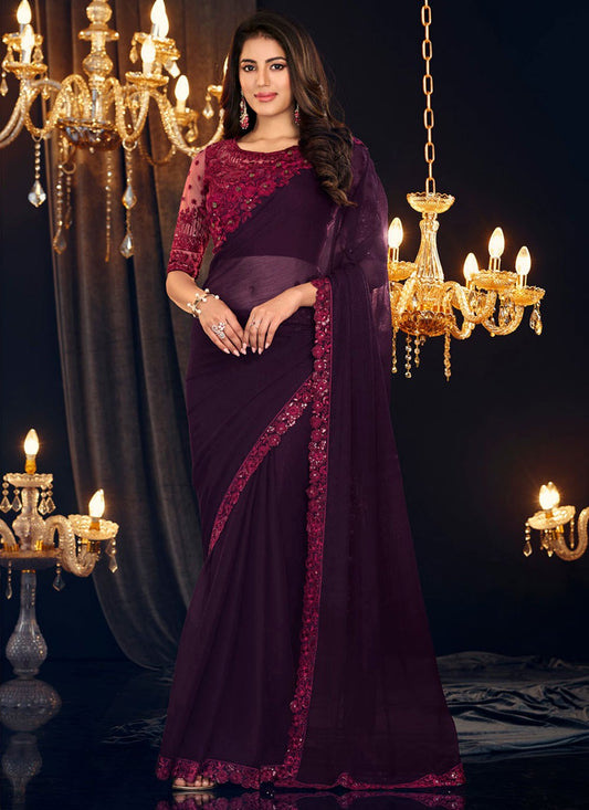 Trendy Embroidered Shimmer Georgette Saree - S6123