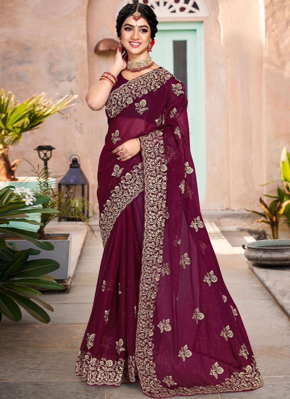 Saree Embroidered Shimmer, Silk Saree - S2461